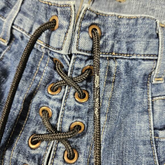 Vintage Guess Bootcut Jeans Womens Size 32 Y2K Lace Up Fly Blue Jeans Cowgirl - Picture 3 of 13